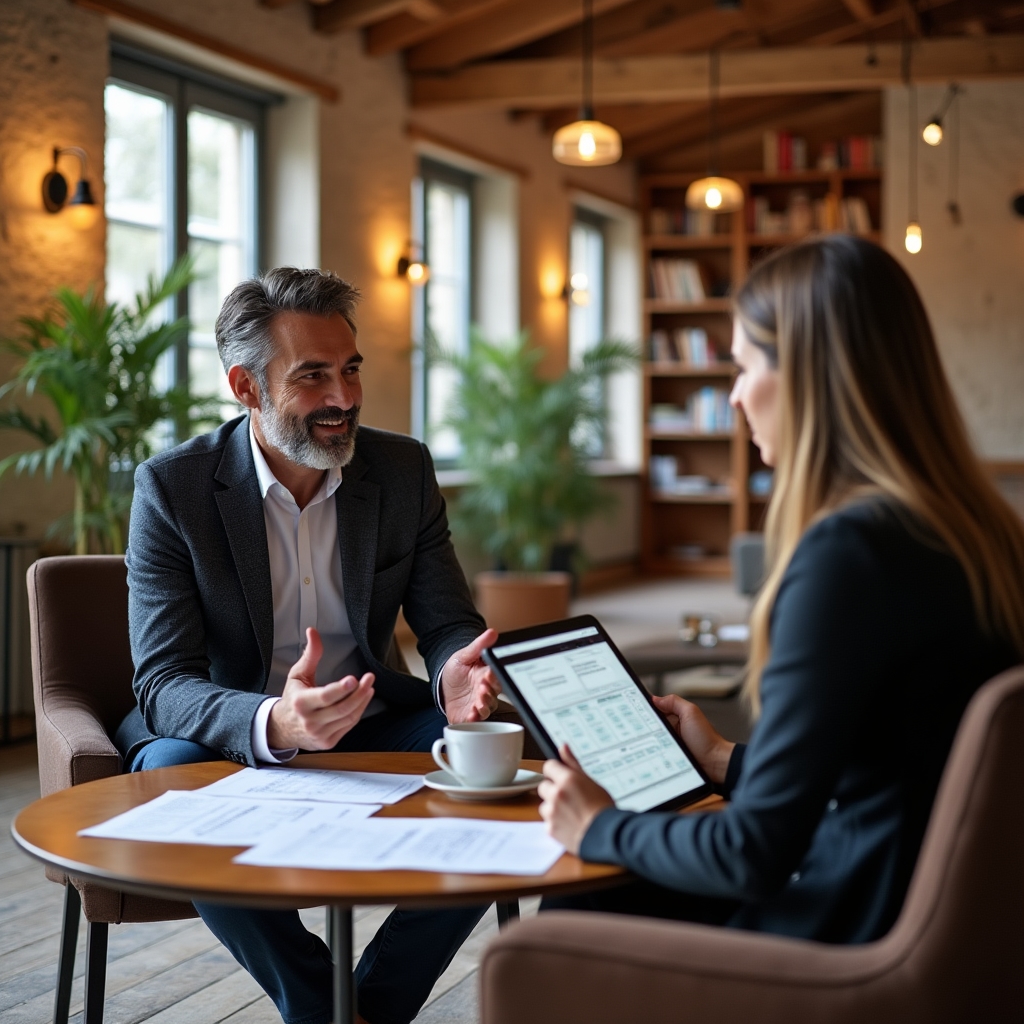 Sessione di coaching individuale tra consulente e dirigente in ufficio informale