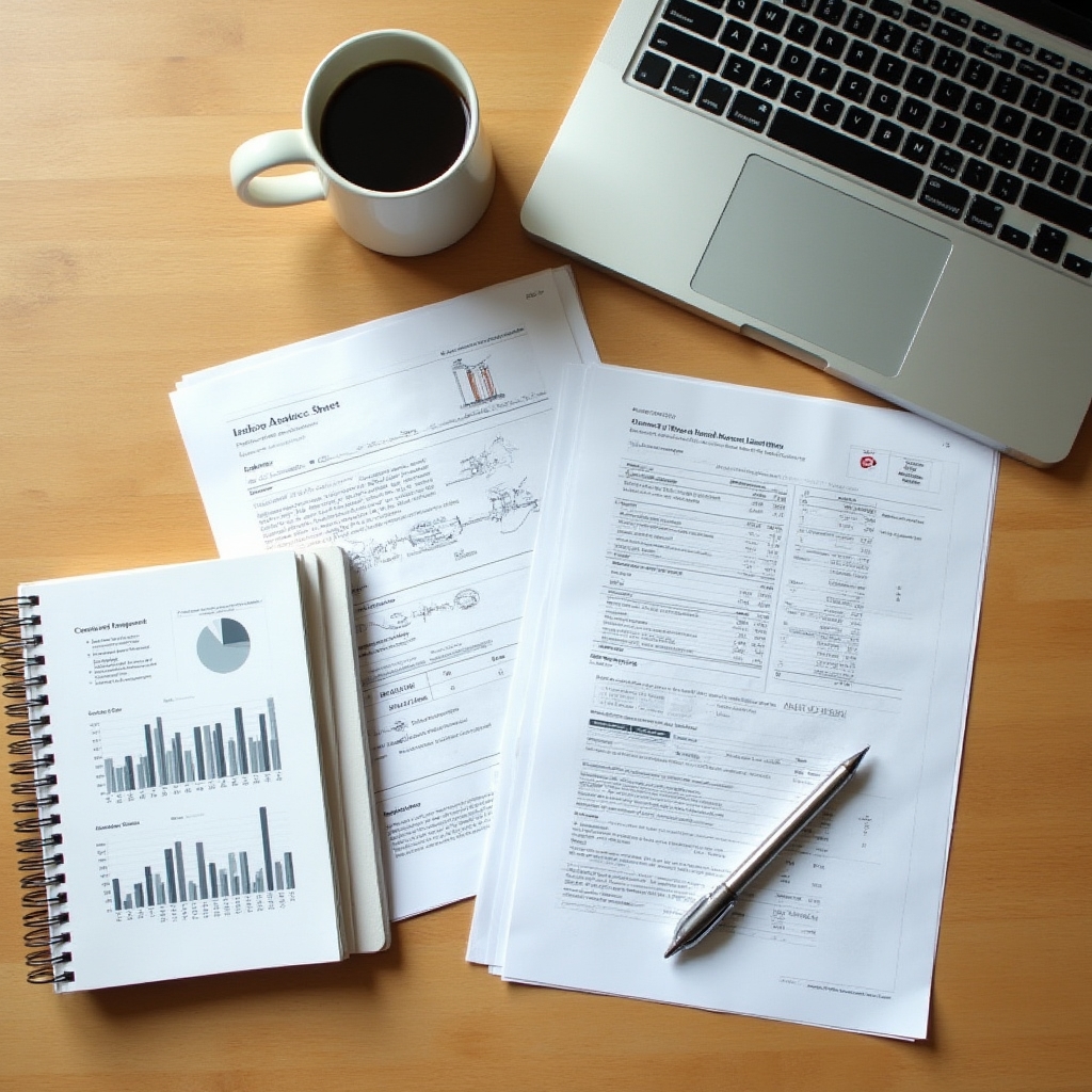 Report finanziari e grafici su scrivania con laptop aperto in ufficio dirigenziale